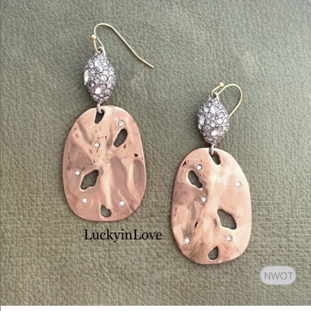 ALEXIS BITTAR • Rose Gold Rocky Disc, Silver Crystal Pavé Pod Drop Earrings